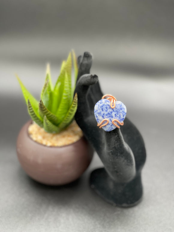 Sodalite Copper Wire Wrapped Adjustable Ring